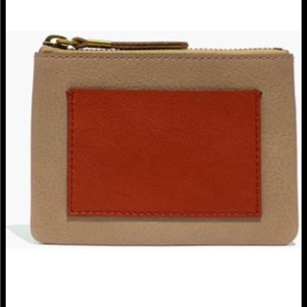 Madewell The Leather Pocket Pouch Wallet Colorblock Card Holder Brown Tan
